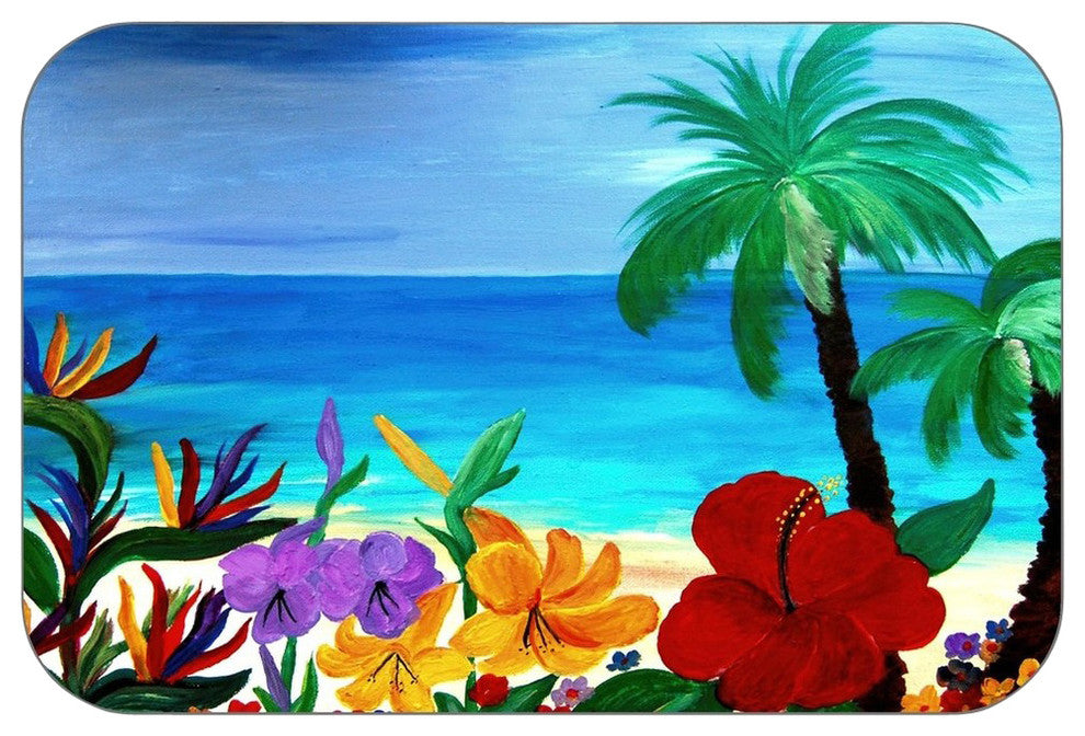 Tropical Flowers Plush Bath Mat, 30"x20"