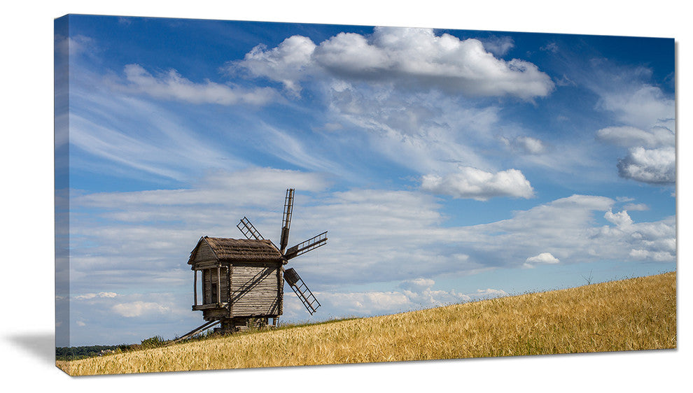 "Cloudy Sky and Windmill Summer Day" Landscape Wall Art, 32"x16"