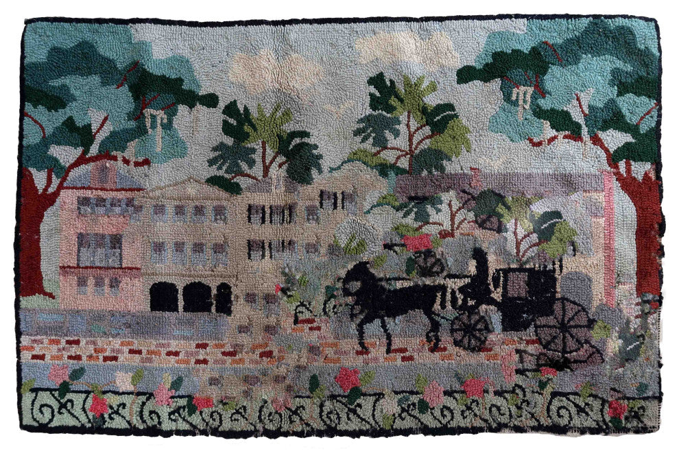 Handmade Vintage American Hooked Rug 1.8'x2.8', 56cmx86cm 1940s
