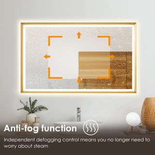 Apollo Anti-Fog Dimmable Vanity, LED Lighted Wall Mirror, Brushed Gold, 48"