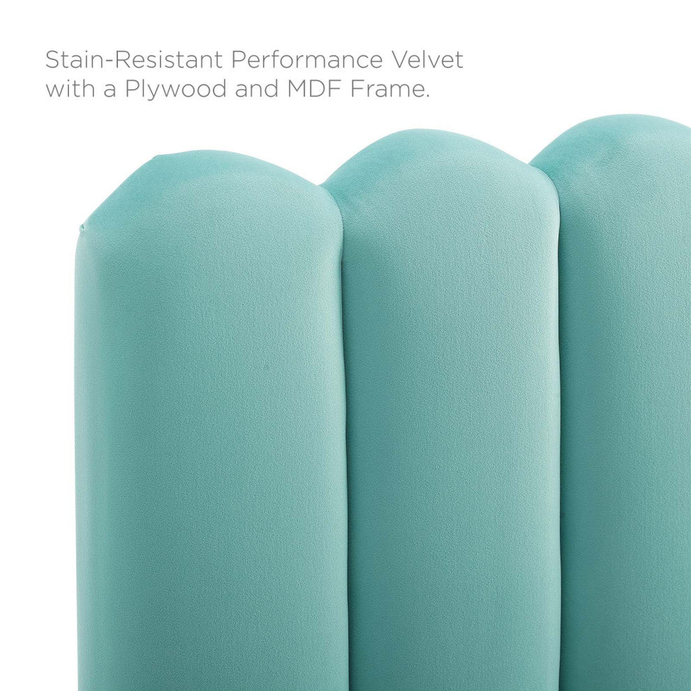Headboard, King Size, Velvet, Blue, Modern Contemporary, Bedroom Master Suite