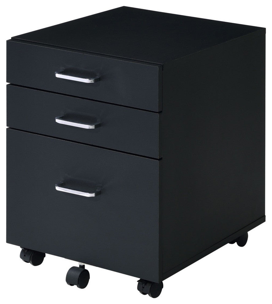 Benzara BM251194 Cabinet With 3 Drawers and Wheels, Black