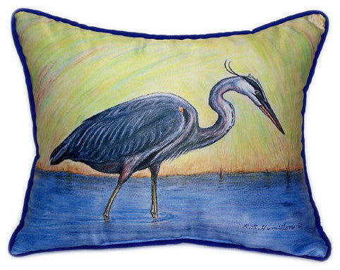 Pair of Betsy Drake Blue Heron Large Pillows 15 Inch x 22 Inch