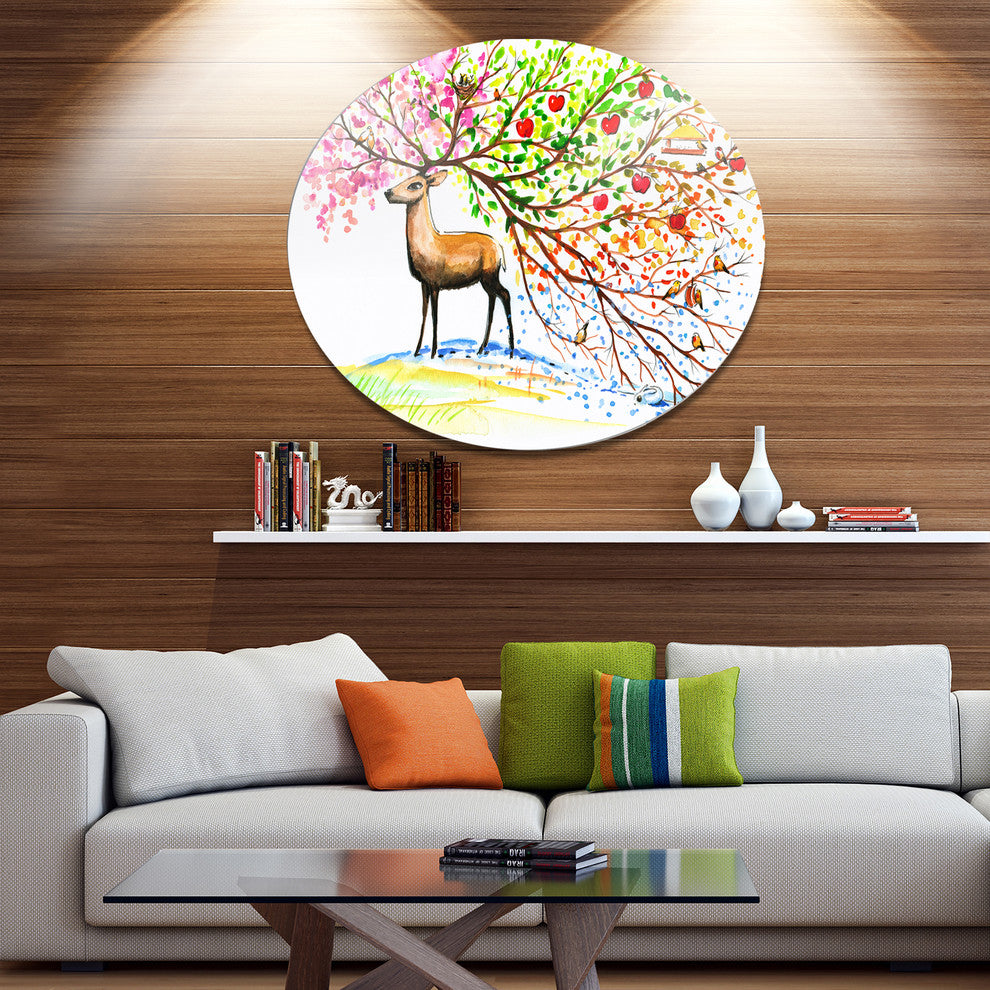 Deer With Beautiful Horn, Animal Round Wall Art, 11"