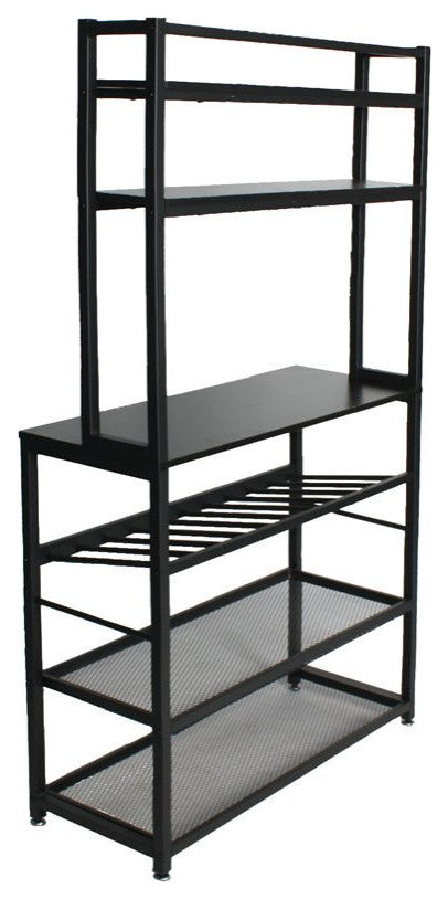Better Home Products 6 Tier Metal Kitchen Baker''s Rack with Wine Rack in Black