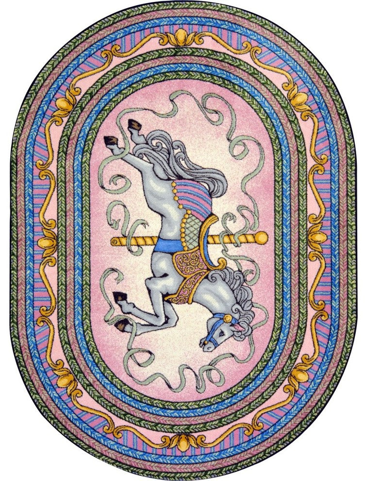 Kid Essentials, Carousel, Pink, 7'8"x10'9" Oval