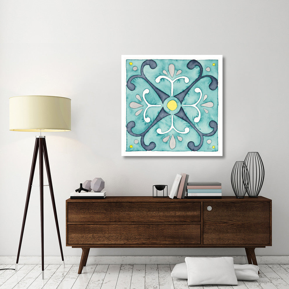 "Garden Getaway Tile III Teal" Digital Paper Print by Laura Marshall, 42"x42"