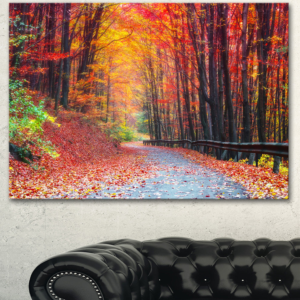 Road in Beautiful Autumn Forest, Modern Forest Canvas Art, 40"x30"
