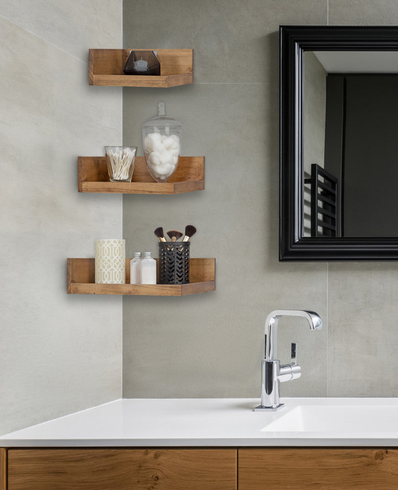 Levie Corner Shelf Set, Natural 3 Piece