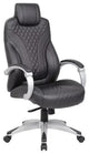 Contemporary Office Chair, Padded Faux Leather Seat With Headrest, Black/Silver