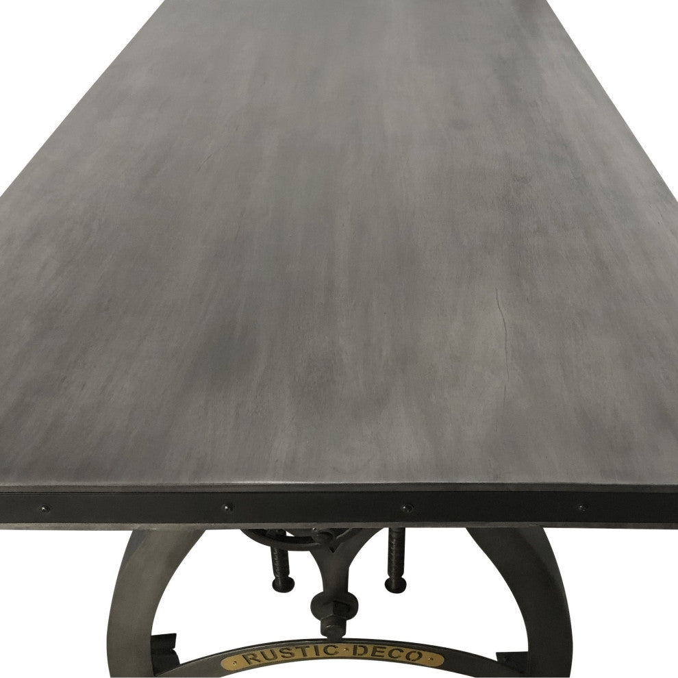 Crescent Industrial Dining Table - Adjustable Height - Casters - Gray Top