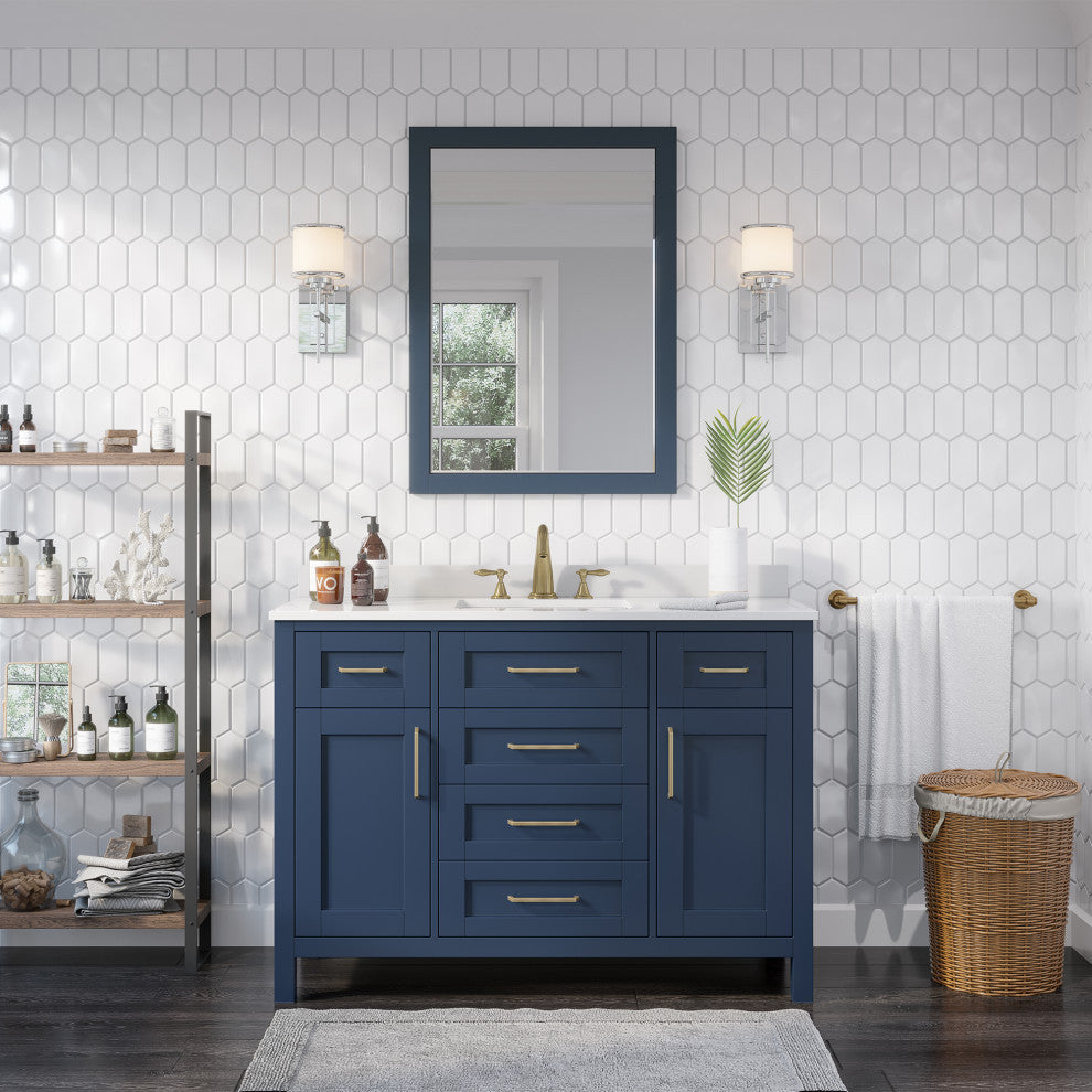 OVE Decors Tahoe Vanity With Mirror, Midnight Blue, 48"