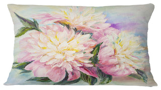 Blooming Pink Peonies Floral Throw Pillow, 12"x20"