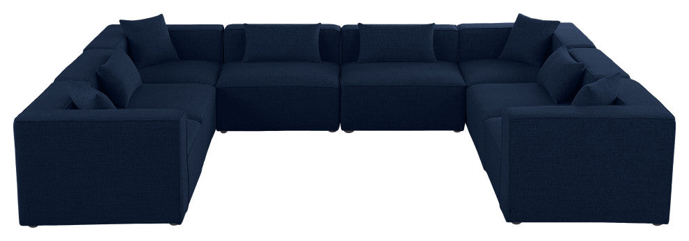 Cube Upholstered Modular Sectional, Navy, 8-Piece: 4 Armless Chair, 4 Corner Chair, Linen Texured Fabric