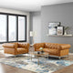 Tufted Armchair and Loveseat Sofa Set, Leather, Tan, Modern, Lounge Hospitality