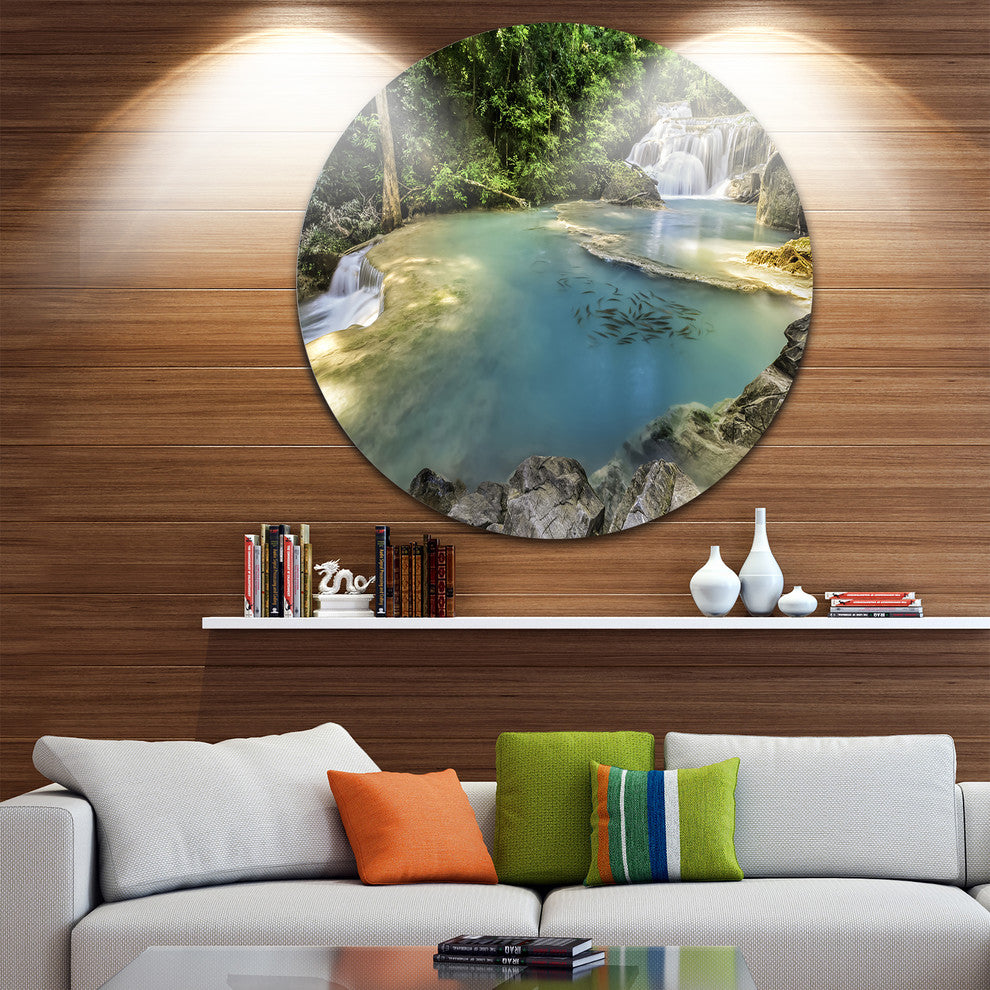 Erawan Waterfall Top View, Photography Large Disc Metal Wall Art, 23"