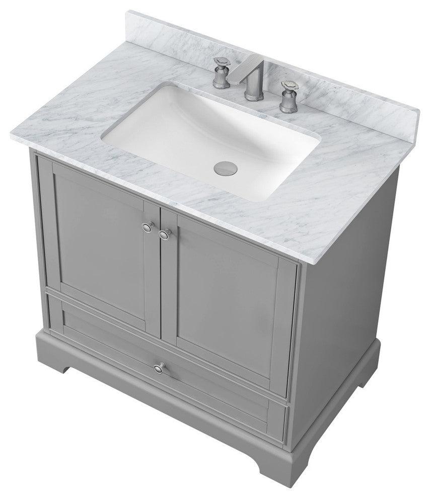 36 inch Plywood Freestanding Bathroom Vanity Set Integrated Ceramic Sink, Grey