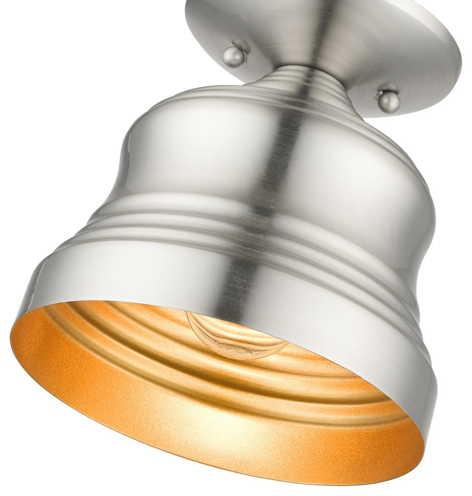 Livex Lighting Endicott 1-Light Brushed Nickel Bell Petite, Semi-Flush