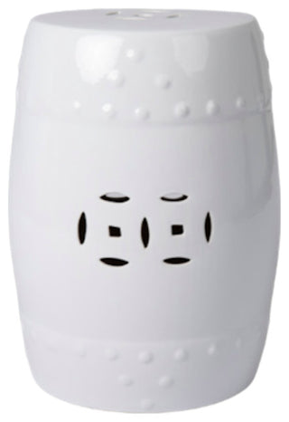 Double-Medallion Ceramic Indoor/Outdoor Garden Stool/Table in Optic White