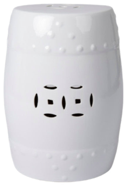 Double-Medallion Ceramic Indoor/Outdoor Garden Stool/Table in Optic White