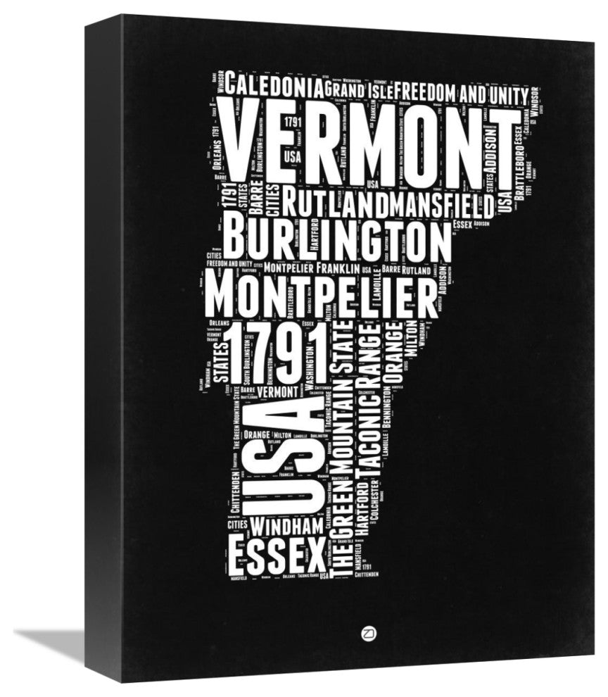 "Vermont Black and White Map" Fine Art Print