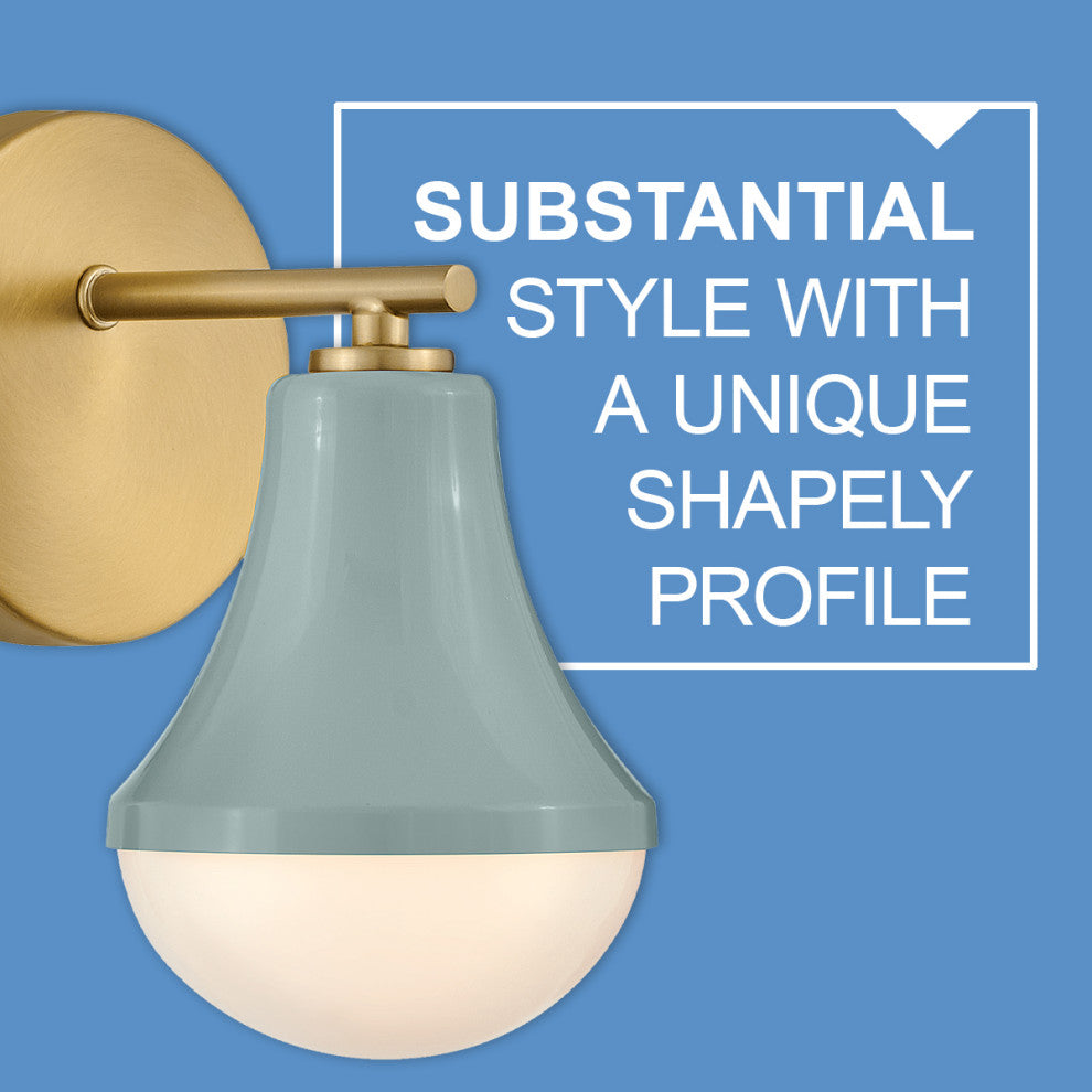 Lark Haddie 9" Modern Bath Sconce, Seafoam+ Lacquered Brass