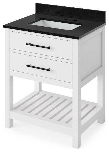 Wavecrest Contemporay White 30" Vanity, Black Granite Top