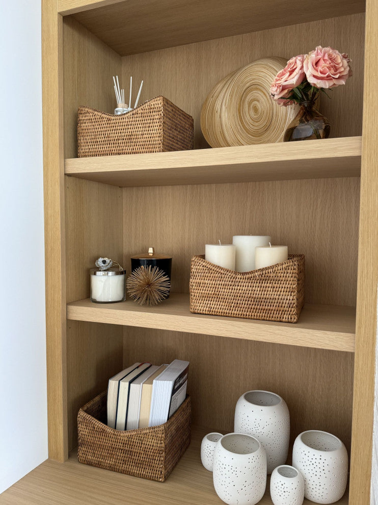 La Jolla Handwoven Rattan Organizing and Shelf Basket, Honey-Brown