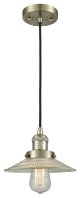 1-Light Dimmable LED Halophane 10" Mini Pendant, Antique Brass