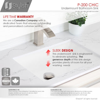 STYLISH 20" Porcelain Rectangular Undermount Bathroom Sink with Overflow
