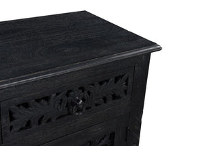 Delaney Carved 1 Door Nightstand, Distressed Black, Right