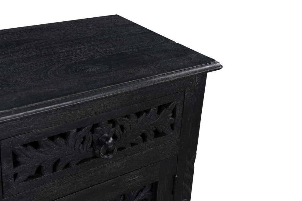 Delaney Carved 1 Door Nightstand, Distressed Black, Right