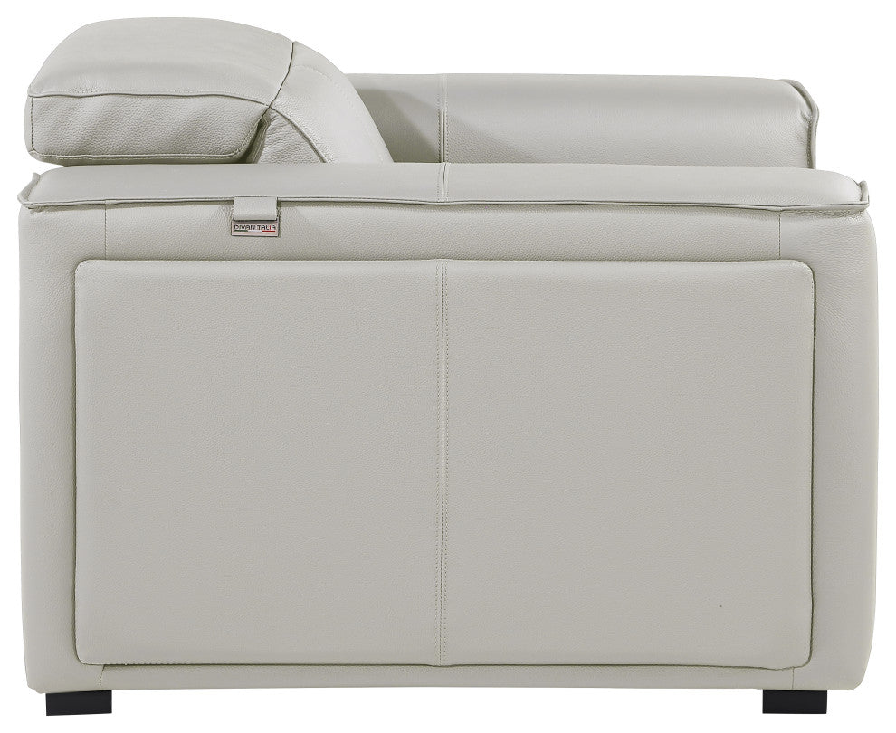 Niccolo Italian Leather Power Reclining Arm Chair With Headrests, Light Gray