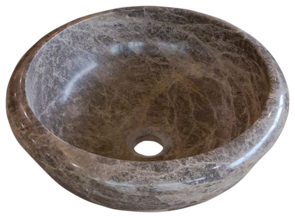 Emperador Brown Natural Stone Marble Drop-in Vessel Sink Polished  (D)16" (H)6"