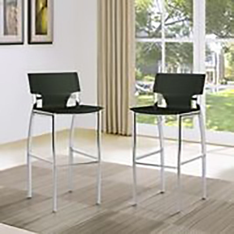 Pemberly Row Faux Leather 26" Bar Stool in Black (Set of 2)