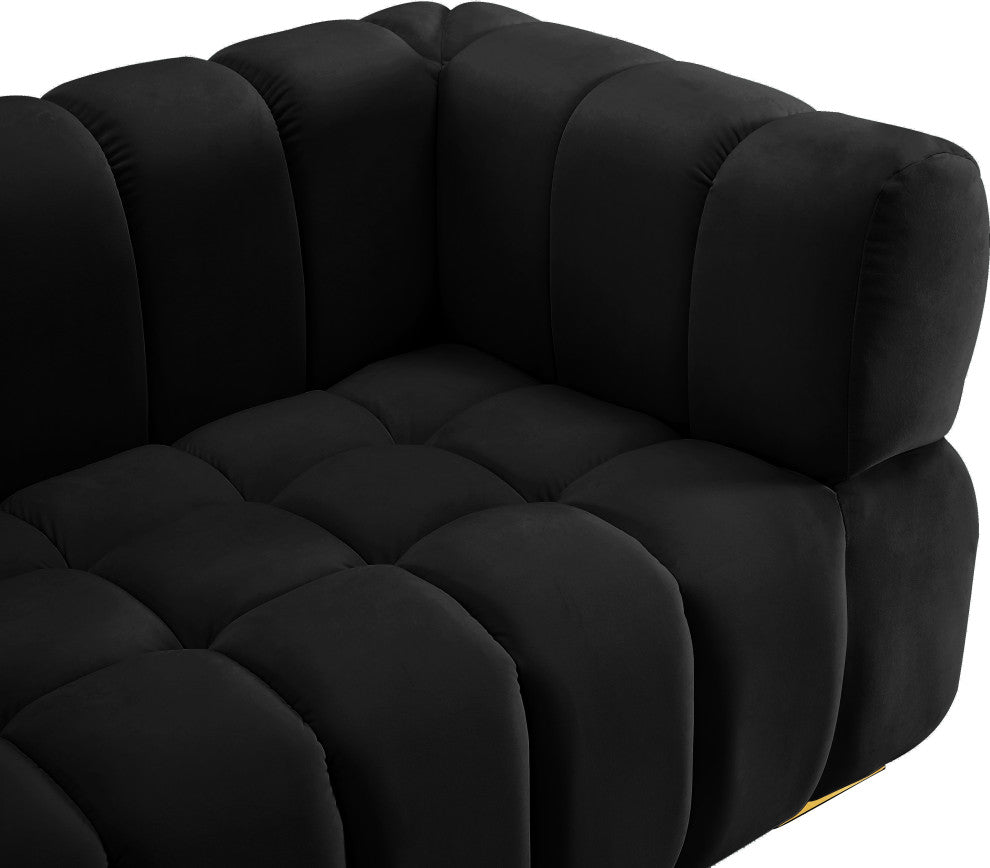 Gwen Velvet Upholstered Chair, Black, Loveseat