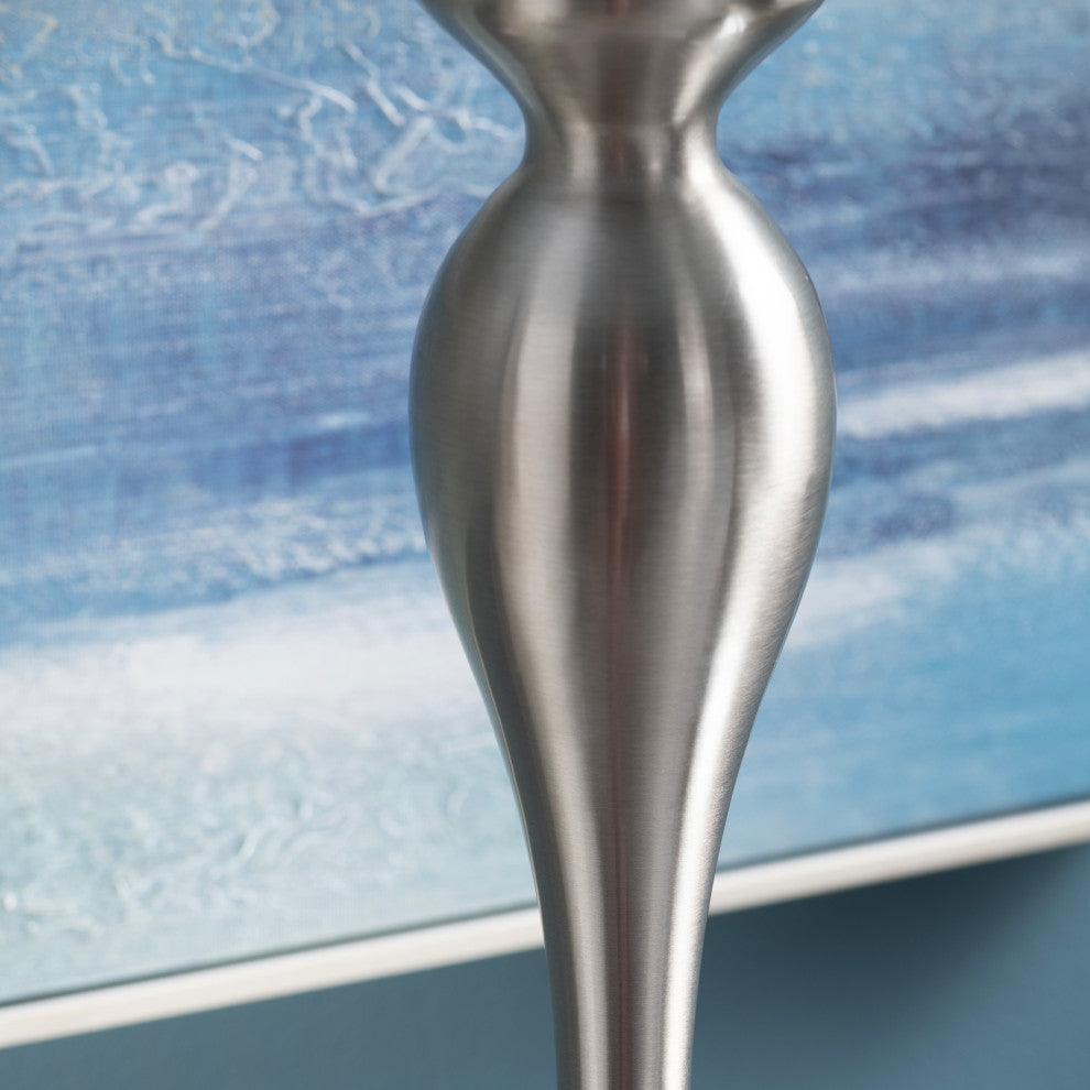 25.5"H Silver Steel Table Lamp Set with Blue Linen Shade