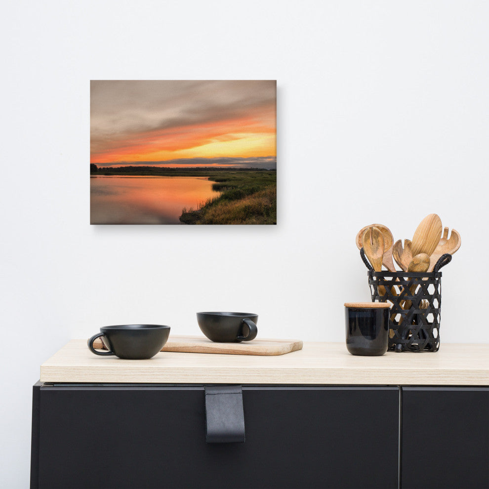 Farmhouse Style Wall Art: Sunset Woodland Marsh  Canvas, 12" X 16"
