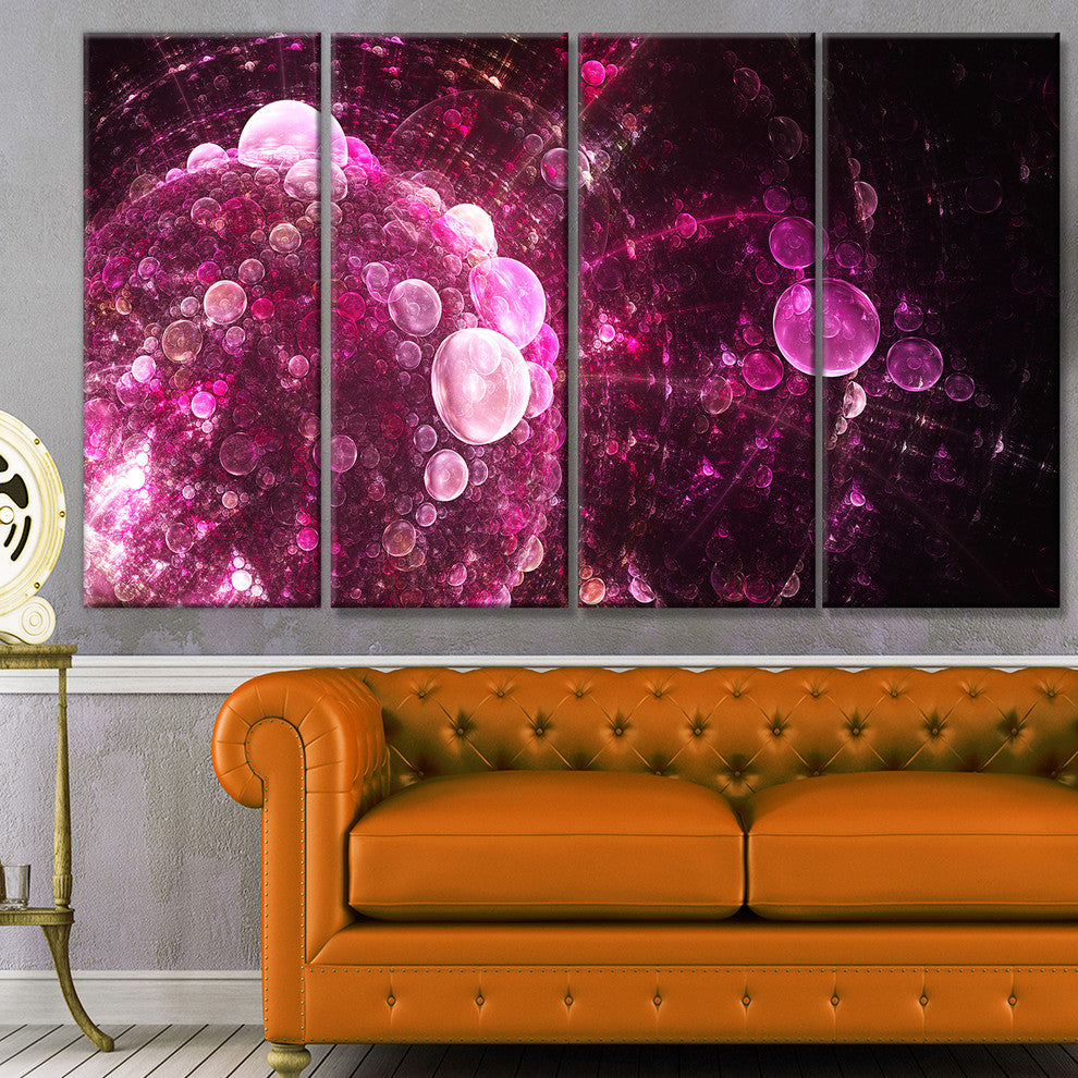 Pink on Black World Bubbles, Floral Canvas Art Print, 48"x28", 4 Panels