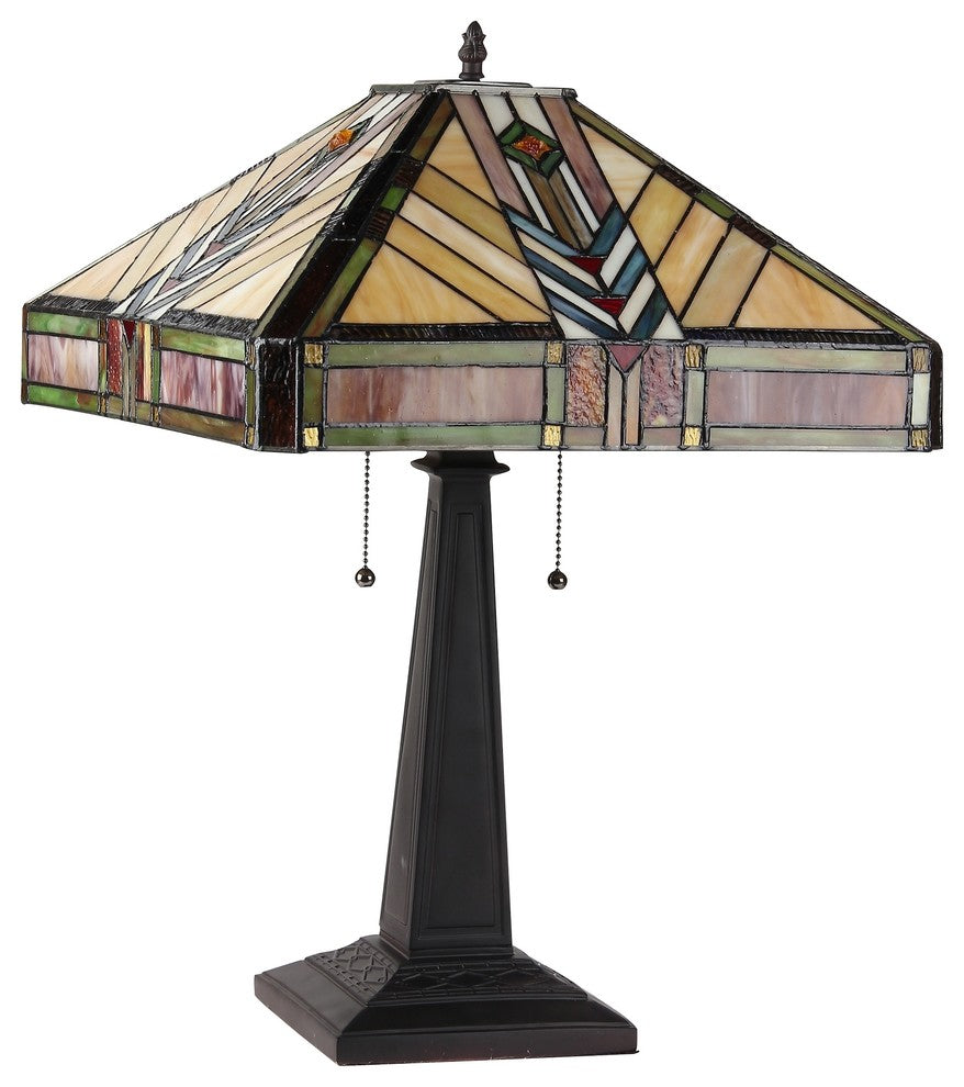 EDWARD Tiffany-style 2 Light Mission Table Lamp 16inches Shade