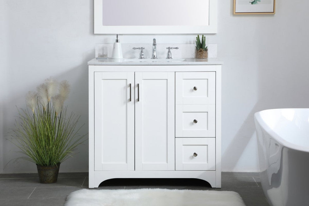 Mia 36" Single Bathroom Vanity, White With Backsplash