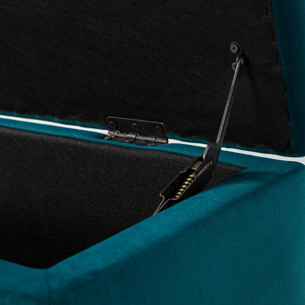 Button-tufted Storage Bench with Nailhead Trim, Teal