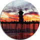 Pier California At Sunset With Clouds, Seascape Disc Metal Artwork, 23"