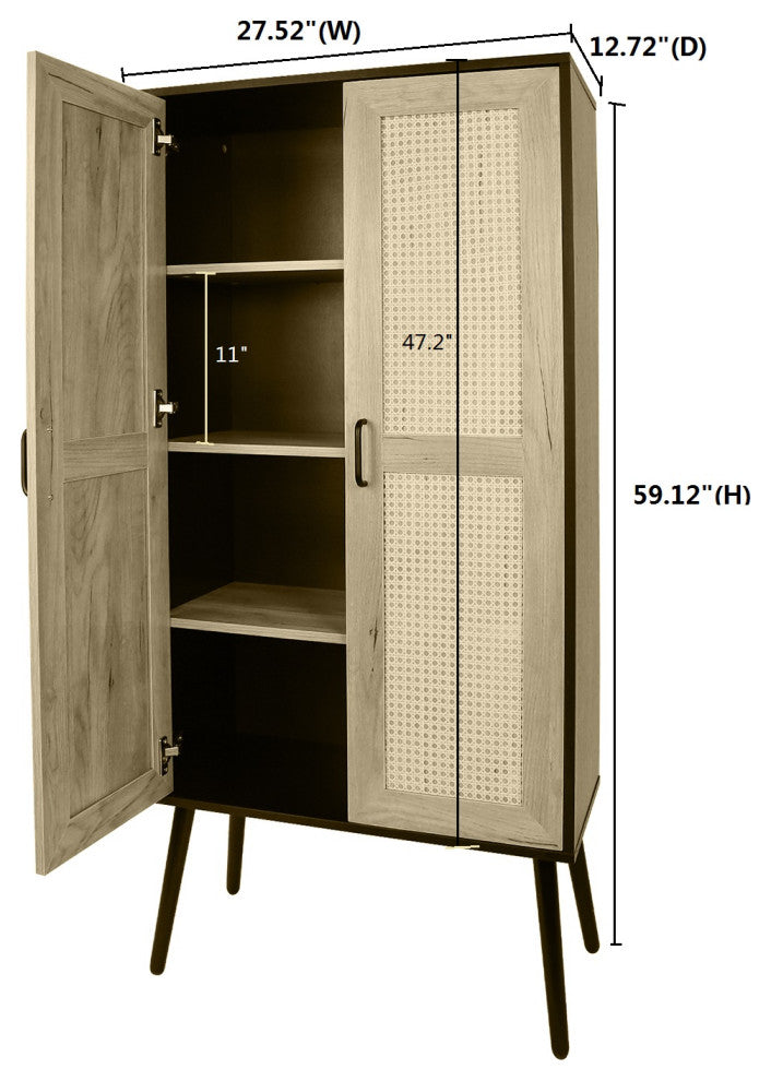 Storage Cabinet Kitchen Cupboard With Rattan Design Natural