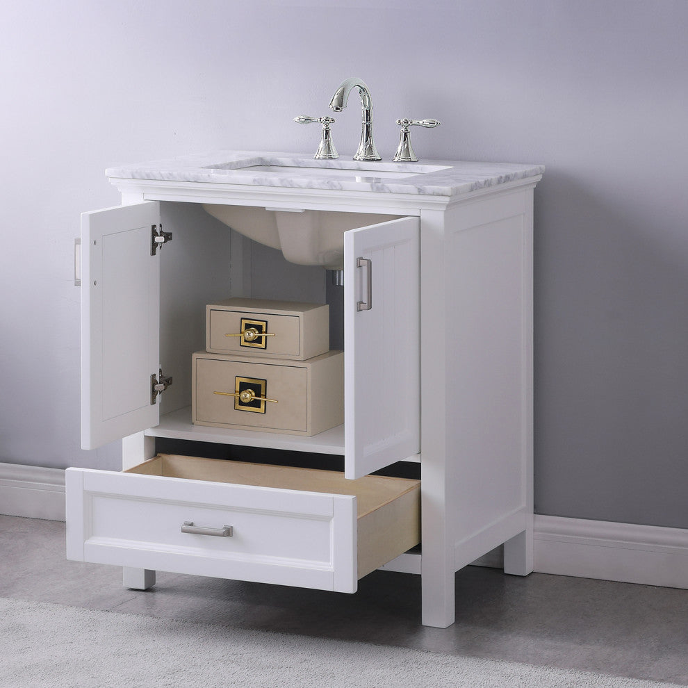 Isla White White Bathroom Vanity Set, 30", Without Mirror
