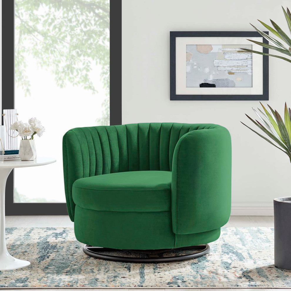 Armchair Swivel Accent Tufted Chair, Black Green, Velvet, Modern, Hospitality