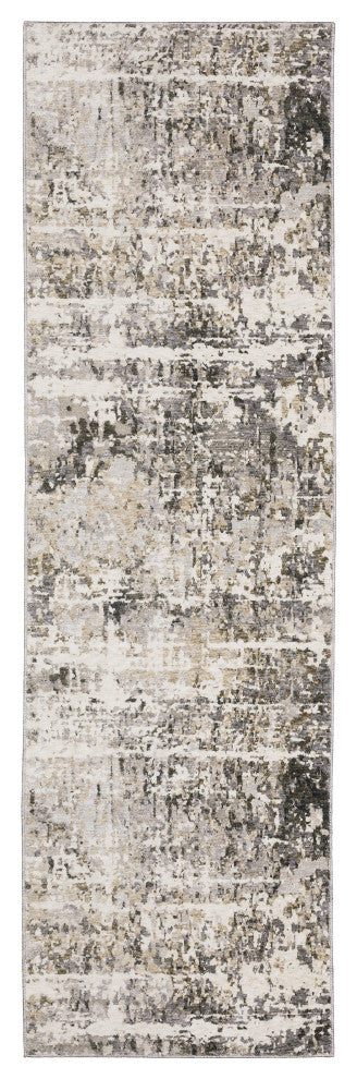 Noble Distressed Abstract Grey/ Ivory Indoor Area Rug, Grey, 2'3"x7'6"