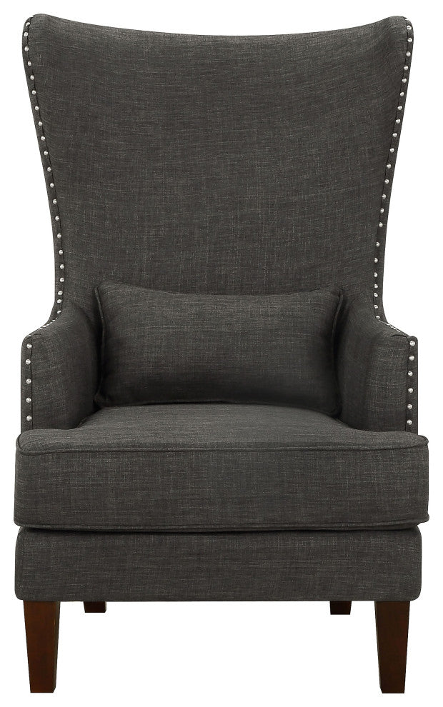 Kori Wingback Accent Chair with Nailhead Trim, Gray
