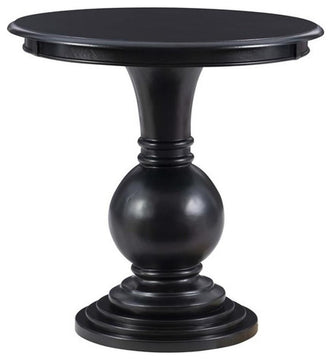 Linon Aspen Round Wood Accent Table Pedestal Base 26.5" High in Jet Black