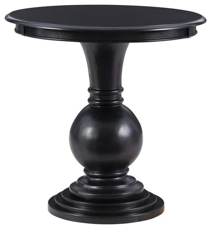 Linon Aspen Round Wood Accent Table Pedestal Base 26.5" High in Jet Black